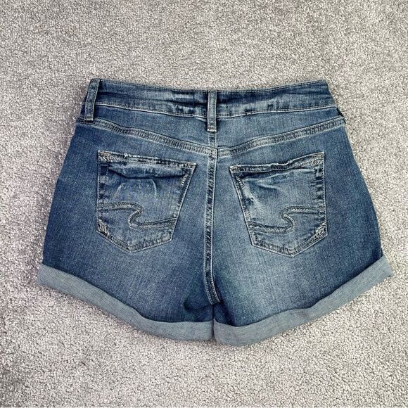 Silver Jeans Suki Shorts Women's 25 Blue Low Rise Cuffed Distressed Denim - Picture 2 of 9